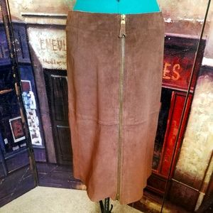 NWOT Genuine Leather full zip brown skirt